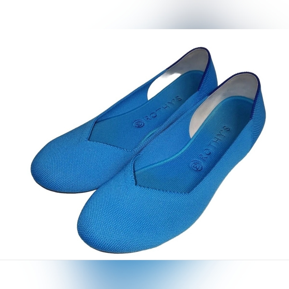 Rothy's Designer Peacoat Blue Round Toe Slip on textile Flats loafers size 7.5